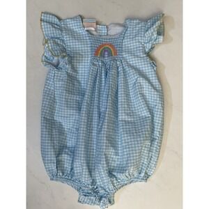 SOUTHERN SUNSHINE KIDS BLUE GINGHAM SMOCKED BUBBLE 2T RAINBOW